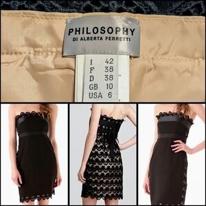 NWT, Philosophy di Alberta Ferretti, Black Mini, Cocktail Dress, Size 6